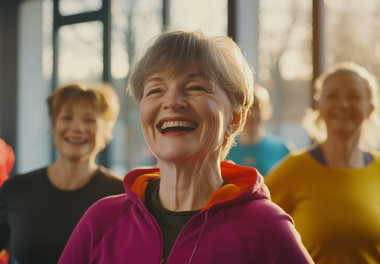 Активні люди старшого віку під час ритмічних вправ